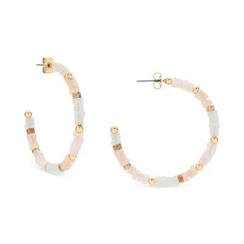 商品Gold-Tone Medium Gemstone Beaded Hoop Earrings, 1.38"图片