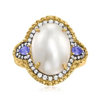 Ross-Simons | Ross-Simons 12x16mm Cultured Mabe Pearl and . Tanzanite Ring With . White Topaz in 18kt Gold Over Sterling,商家Premium Outlets,价格¥1303