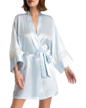 商品Ophelia Blue Satin Lace Trim Wrap Robe图片