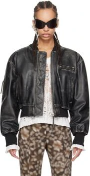 Acne Studios | Black Distressed Leather Jacket,商家Ssense US,价格¥15280