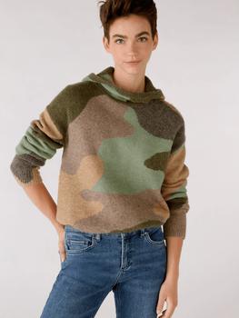 Oui | Oui Khaki Green Camo Knitted Hoodie 77248 0716商品图片,满$175享8.9折, 满折