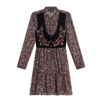 Beautees | Big Girls Long Sleeves Print Chiffon Dress with Embroidered Velvet Faux Vest,商家Macy's,价格¥144
