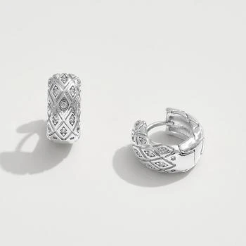 FASHNZFAB | 14K Gold Dipped CZ Stone Paved Quilted Mini Huggie Hoop Earrings - Silver,商家Premium Outlets,价格¥195
