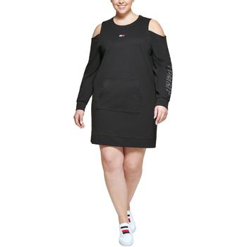 Tommy Hilfiger | Tommy Hilfiger Sport Womens Plus Ribbed Trim Cold Shoulder Sweatshirt Dress商品图片,5.2折, 独家减免邮费