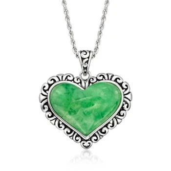 Ross-Simons | Jade Heart Pendant Necklace in Sterling Silver,商家Premium Outlets,价格¥708