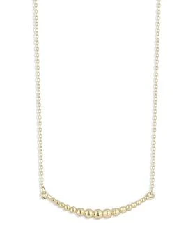 Moon & Meadow | 14K Yellow Gold Graduated Bead Curved Bar Necklace, 17-18",商家Bloomingdale's,价格¥2498