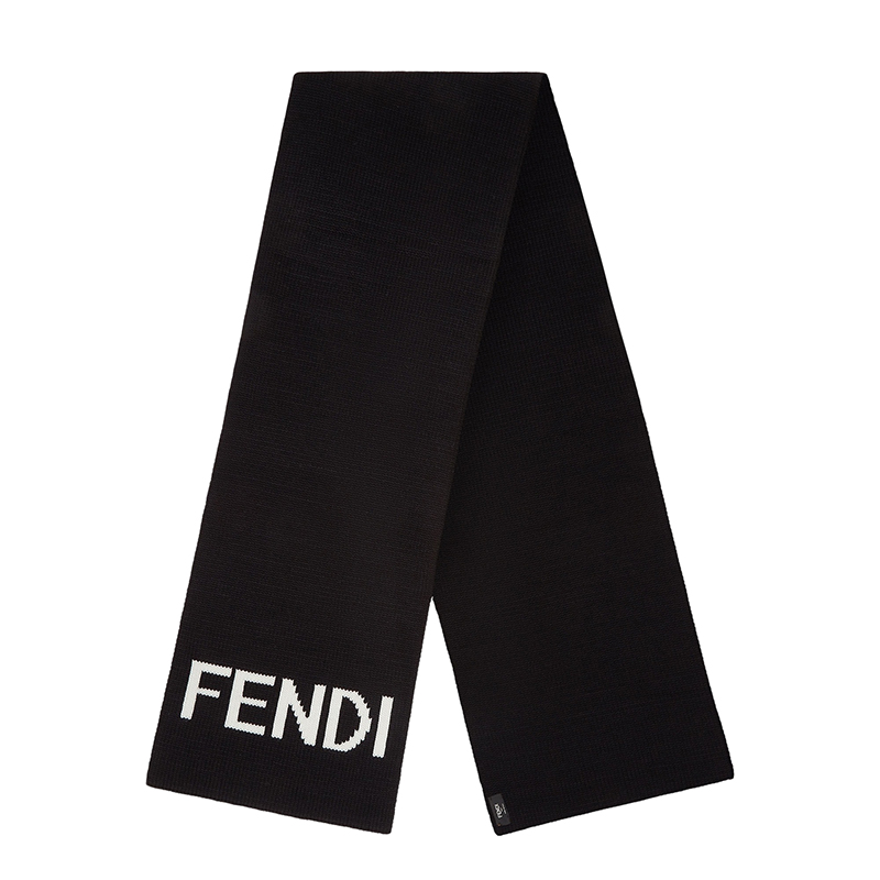 推荐FENDI/芬迪 22年秋冬新款 男士黑色纯羊毛Logo提花图案围巾商品