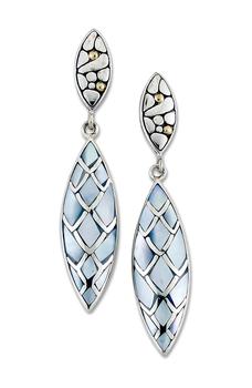 推荐Sterling Silver & 18K Yellow Gold Pebble Design & Blue Mother Of Pearl Inlay Earrings商品