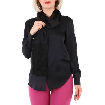 推荐Burberry Ladies Michela Black Fringed Scarf Detail Silk Satin Shirt, Brand Size 4 (US Size 2)商品