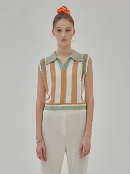 商品RAIVE | Open-collar Stripe Knit Vest in Beige VK2SV130-91,商家W Concept,价格¥1052图片