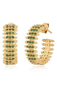 Gabi Rielle | 14K Gold Plated Sterling Silver Caviar Emerald CZ Hoop Earrings,商家Nordstrom Rack,价格¥450