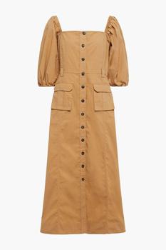 ganni连衣裙推荐, Ganni | Gathered cotton-blend midi dress商品图片 5.4折