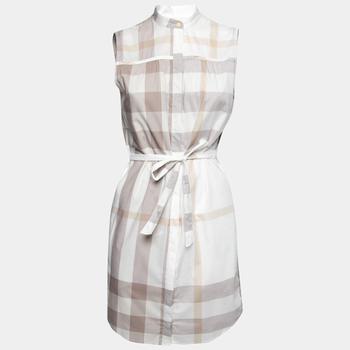 美国burberry, [二手商品] Burberry | Burberry Brit Off White Checked Cotton Sleeveless Belted Shirt Dress S商品图片 7折