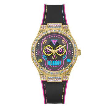 GUESS | Women's Gold-Tone Glitz Black Silicone Strap, Watch, 39mm商品图片,