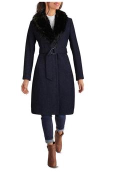推荐Faux Fur Shawl Collar Belted Wool Coat商品
