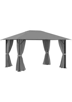 Outsunny | 13' x 10' Patio Gazebo Outdoor Canopy Shelter with Sidewalls Vented Roof Aluminum Frame for Garden Lawn Backyard and Deck Grey,商家Belk,价格¥3385