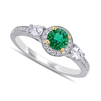 商品Macy's | Emerald (1/2 ct. t.w.), White Sapphire (1/3 ct. t.w.) & Diamond (1/8 ct. t.w.) Halo Ring in 14k Gold & White Gold,商家Macy's,价格¥15026图片