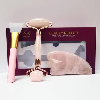 商品ZAQ | Rose Quartz Facial Roller, Gua Sha Board + Brush Set,商家Verishop,价格¥306图片