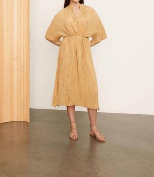 vince连衣裙, Vince | Short Sleeve Crushed Band Collar Dress In Wheat商品图片 6折×额外8折, 额外八折