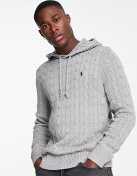 男装拉夫劳伦毛衣, Ralph Lauren | Polo Ralph Lauren icon logo cotton cable knit hooded jumper in grey marl商品图片 