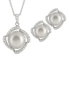 Splendid Pearls | Rhodium Plated Sterling Silver 7-8mm Cultured Freshwater Pearl Stud Earrings & Necklace 3-Piece Set 独家减免邮费