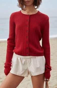 John Galt | Red Zoe Cable Knit Cardigan,商家PacSun,价格¥263