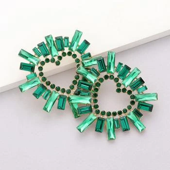 FASHNZFAB | Stone Cluster Heart Evening Earrings - Emerald,商家Premium Outlets,价格¥184