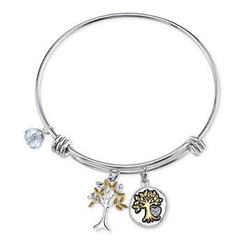 Unwritten | Two-Tone Family Tree Message Charm Bangle Bracelet in Stainless Steel with Silver Plated Charms,商家Macy's,价格¥410
