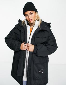 Calvin Klein | Calvin Klein Jeans technical non down hooded puffer jacket in black商品图片,