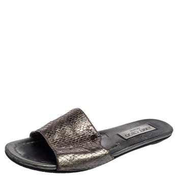 推荐Jimmy Choo Grey Snakeskin Leather Nanda Flat Slide Sandals Size 36商品