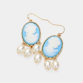 FASHNZFAB | Triple Pearl Embellished Cameo Dangle Earrings - Light Blue,商家Premium Outlets,价格¥161