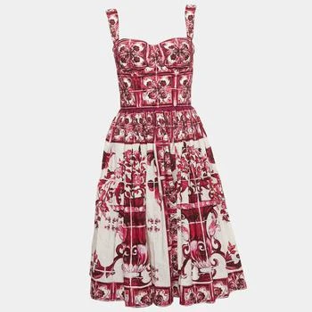 推荐Dolce & Gabbana Pink Majolica Print Cotton Pleated Short Dress M商品