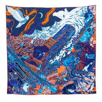 爱马仕丝巾, [二手商品] Hermes | Hermès Blue Into The Canadian Wild Silk Scarf商品图片 6.2折, 满1件减$100, 满减