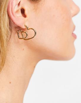 推荐DesignB London double row heart hoop earrings in gold tone商品