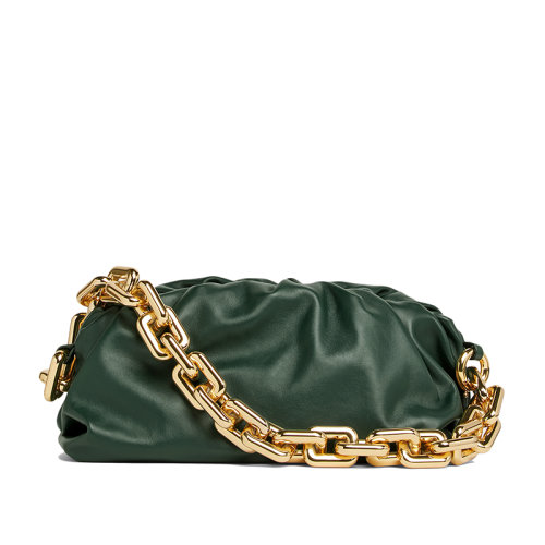 ecco包链条包, Bottega Veneta | 【包税】Bottega Veneta/葆蝶家 21春夏新款CHAIN POUCH系列 女士雨林绿色滑面小牛皮金色链条云朵包腋下包单肩包620230VCP403035商品图片 额外9.5折, 包邮包税, 额外九五折