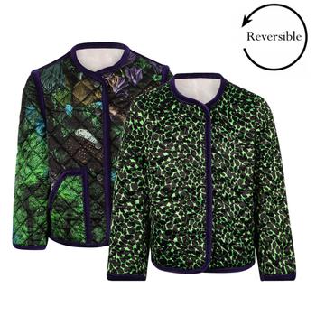 推荐Magical forest print reversible quilted jacket in green商品
