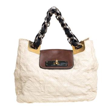 推荐Marc Jacobs Cream/Brown Quilted Shimmer Leather Turnlock Flap Shoulder Bag商品