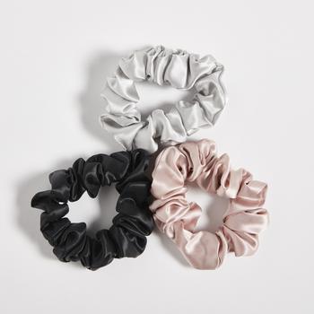 ïn home 100% Silk Scrunchie 3 pack - Black, Pink, Silver product img