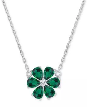 Macy's | Green Quartz (5/8 ct. t.w.) & Lab Grown White Sapphire (1/20 ct. t.w.) Flower 18" Pendant Necklace in Sterling Silver,商家Macy's,价格¥290