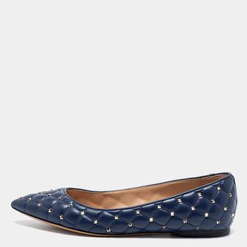 valentino rockstud, Valentino | Valentino Navy Blue Leather Rockstud Ballet Flats Size 38商品图片 3.8折