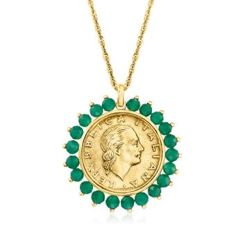 Ross-Simons | Ross-Simons Genuine 200-Lira Coin and Green Agate Medallion Pendant Necklace in 18kt Gold Over Sterling,商家Premium Outlets,价格¥941