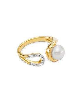 商品Mastoloni | 18K Yellow Gold Cultured Freshwater Pearl and Diamond Open Horseshoe Ring,商家Bloomingdale's,价格¥7783图片