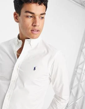 推荐Polo Ralph Lauren player logo poplin shirt slim fit in white商品