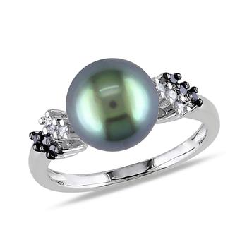 商品Amour | 1/8 CT Black and White Diamond TW 9 - 9.5 MM Black Tahitian Pearl Fashion Ring 10k White Gold GH I2;I3,商家Jomashop,价格¥2347图片