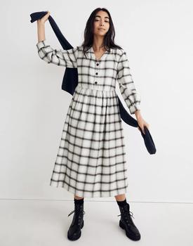 推荐Flannel Button-Front Midi Dress商品