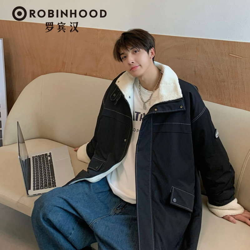 ROBINHOOD | 罗宾汉休闲时尚男女同款羊羔绒外套-R023W8325-黑色商品图片,5.5折, 包邮包税