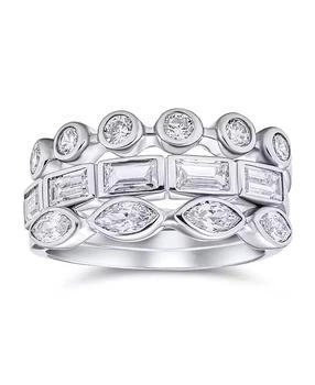 Bling Jewelry | 3 Set Geometric Cubic Zirconia Baguette Marquise Round CZ Stackable Wedding Band Ring Set For Women .925 Sterling Silver,商家Macy's,价格¥417