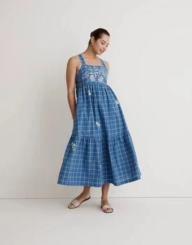推荐Embroidered Cicely Tiered Midi Dress in Plaid商品