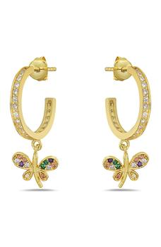 推荐18K Gold Plated Sterling Silver Crystal Multi Color Dragonfly Charm Earrings商品
