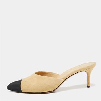 香奈儿鞋是什么牌子, [二手商品] Chanel | Chanel Beige/Black Suede And Canvas Mule Sandals Size 38商品图片 9.2折, 满1件减$100, 满减